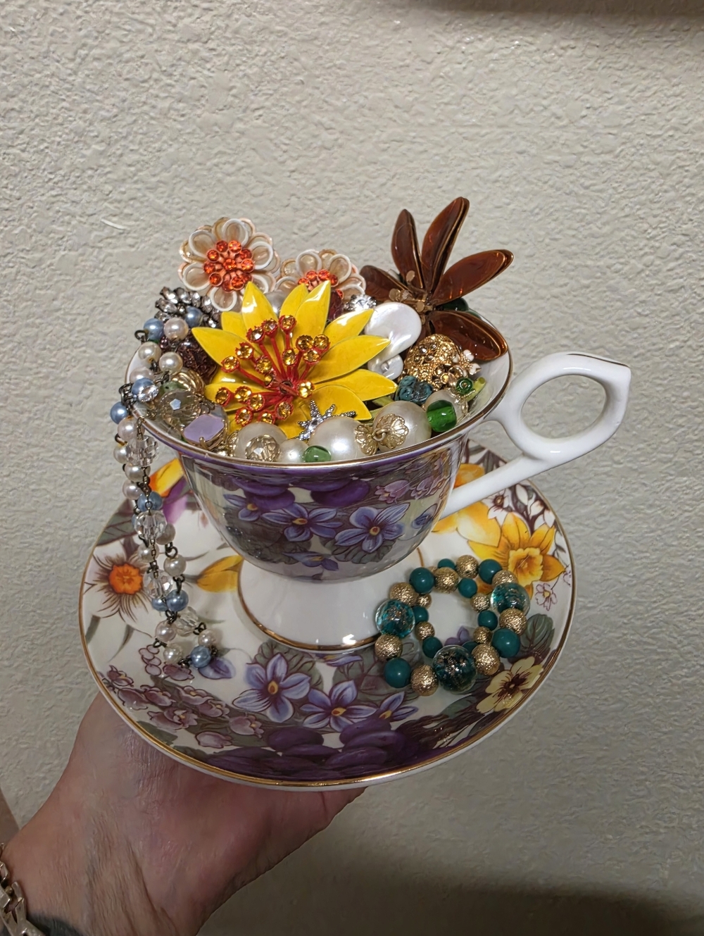 Hand Crafted Upcycled Jewelry Teacup Decor - Picture 8 of 9
